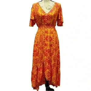 Abel The Label Anthropology Maxi Dress Elastic Waist & Ruffle Sleeves Size XS